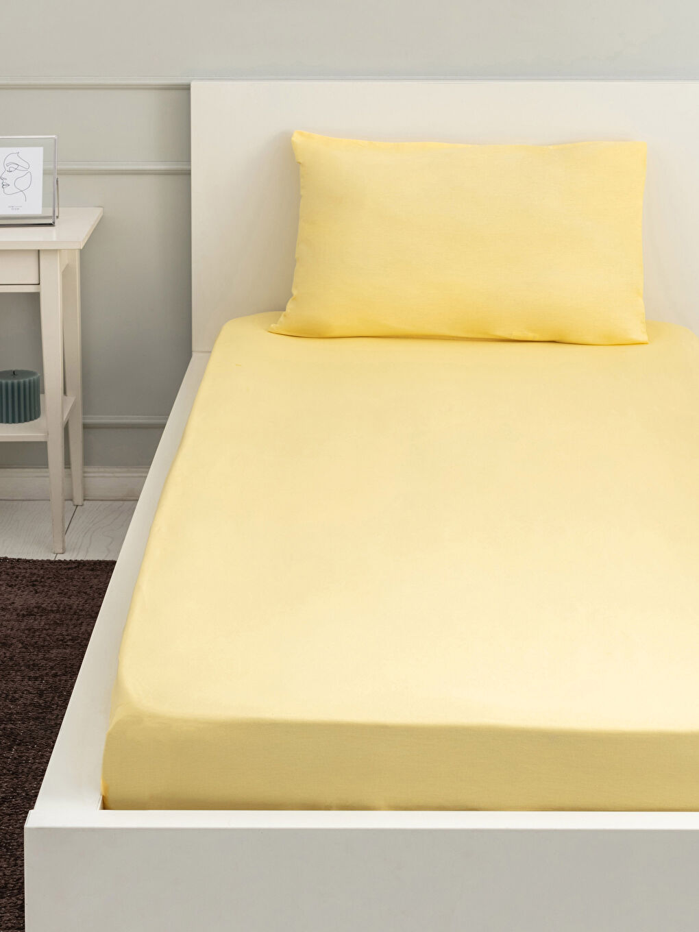 Sarı Tek Kişilik Pamuklu Lastikli Çarşaf ve Yastık Kılıfı