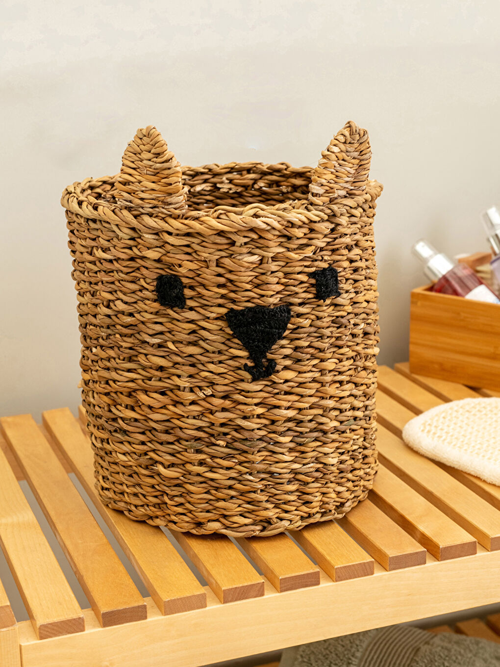 Kahverengi Nakışlı Organizer Hasır Sepet 20x22 cm