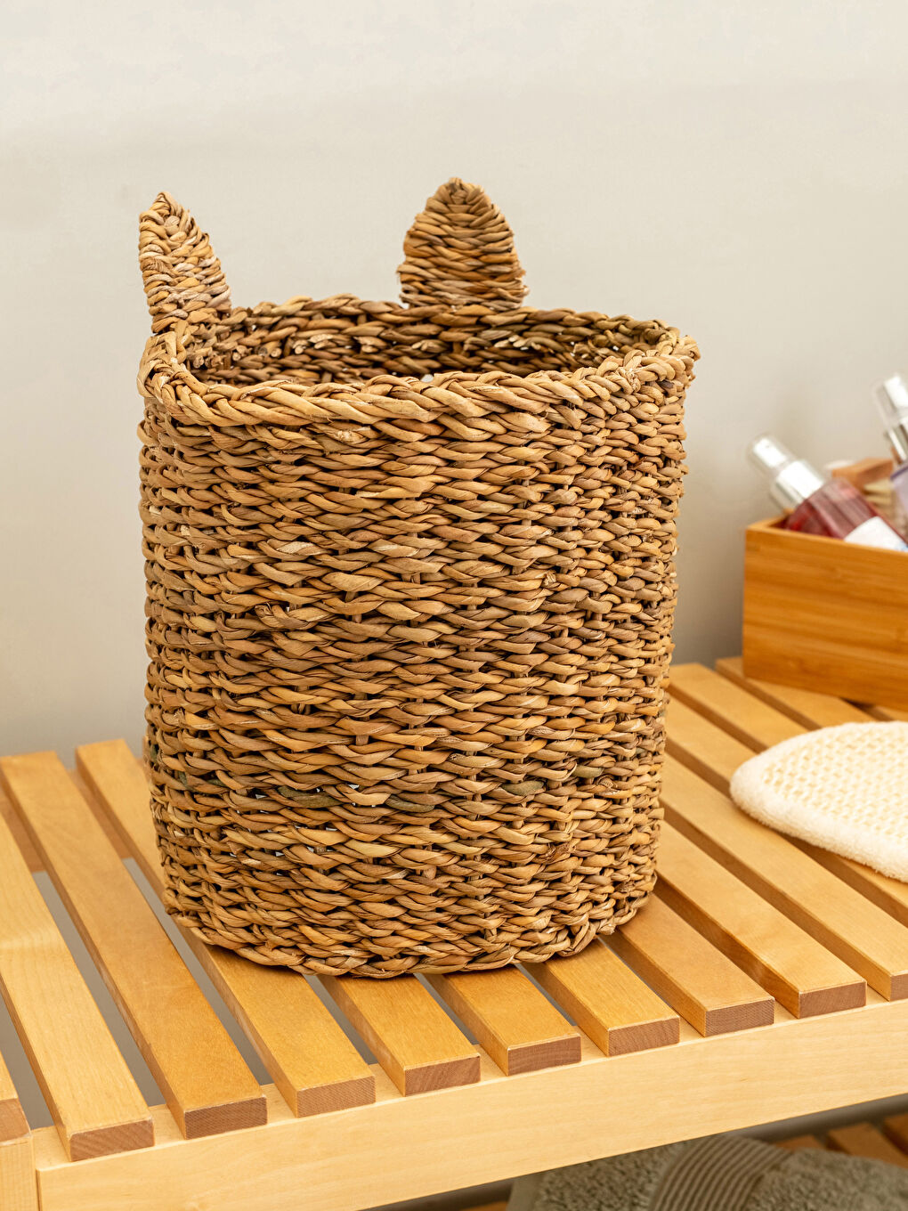 Kahverengi Nakışlı Organizer Hasır Sepet 20x22 cm-1