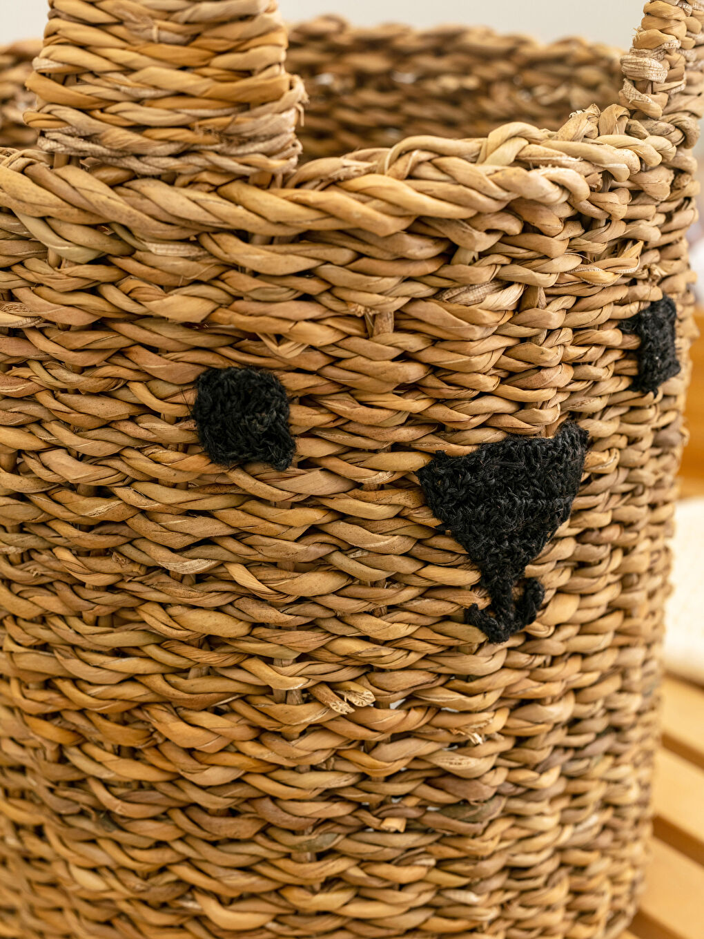 Kahverengi Nakışlı Organizer Hasır Sepet 20x22 cm-2