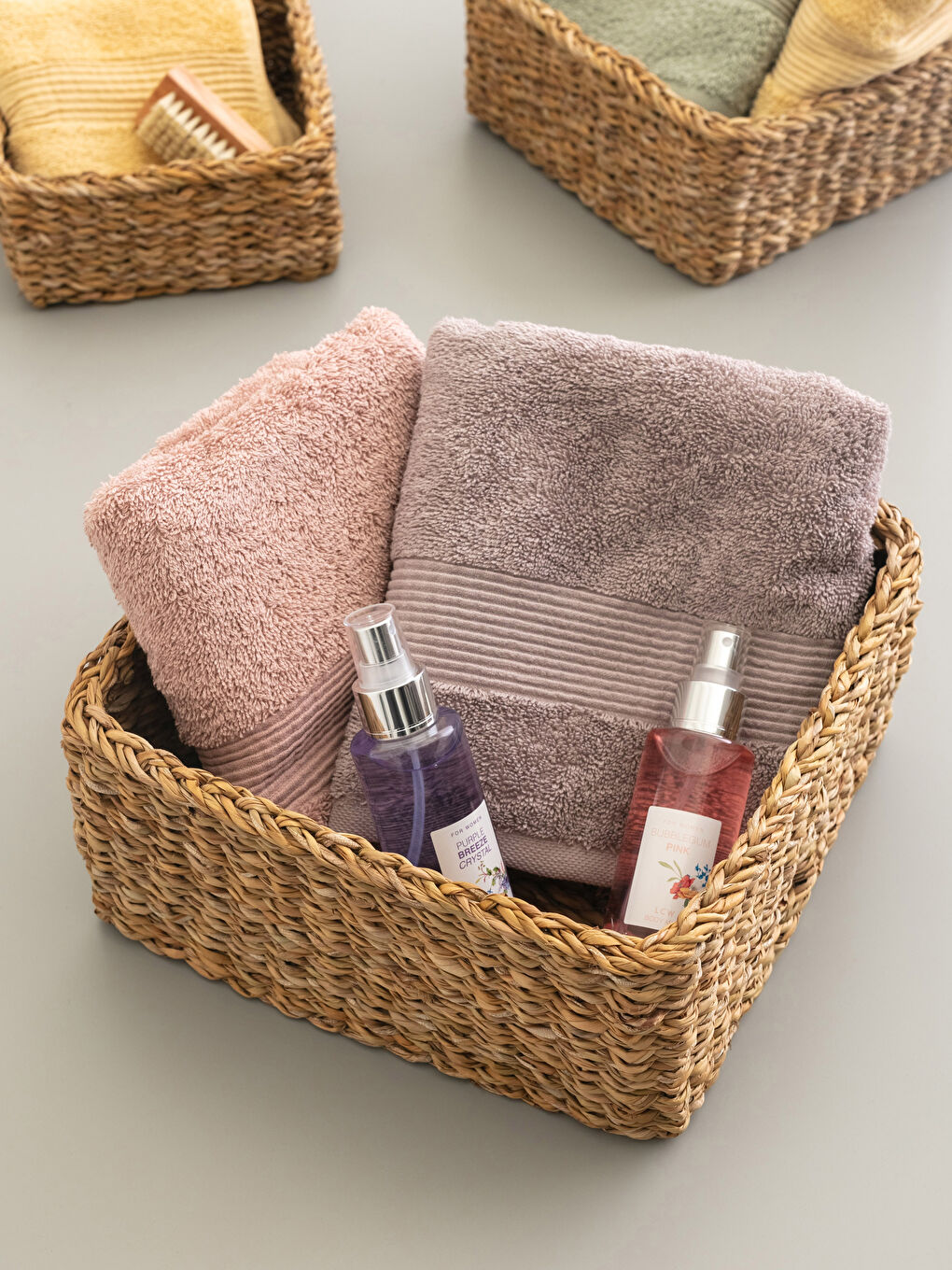 Kahverengi Düz Hasır Organizer Sepet 26x26x12 cm