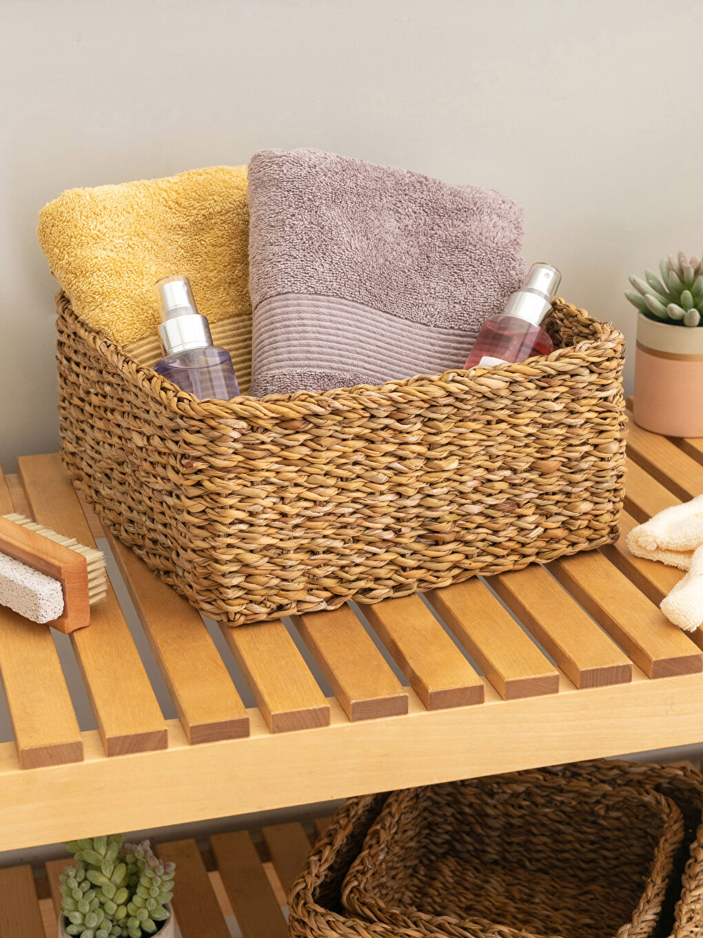 Kahverengi Düz Hasır Organizer Sepet 26x26x12 cm-1