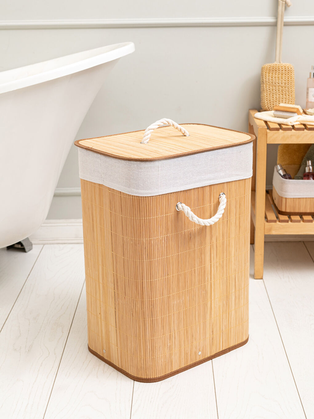 Bamboo Laundry Basket with Lid 39x29x56 Cm -S2BT73Z8-T8A