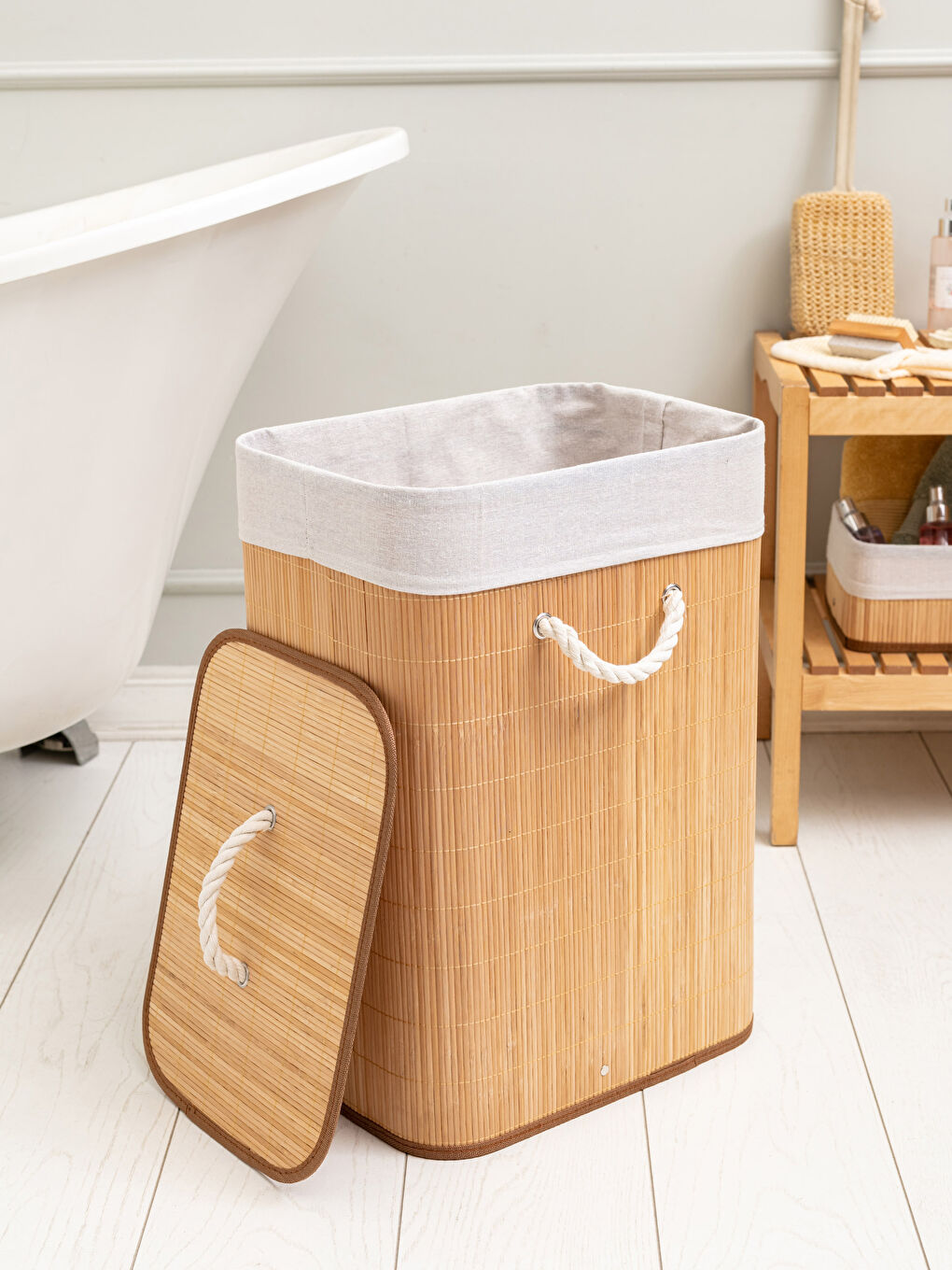 Bamboo Laundry Basket with Lid 39x29x56 Cm -S2BT73Z8-T8A