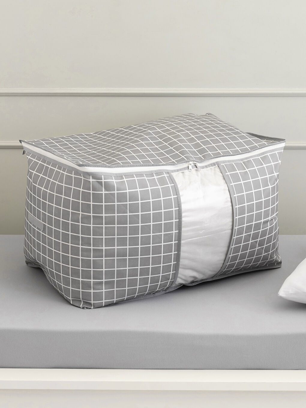 Gri Geometrik Desenli Organizer Hurç 74x46x46 cm