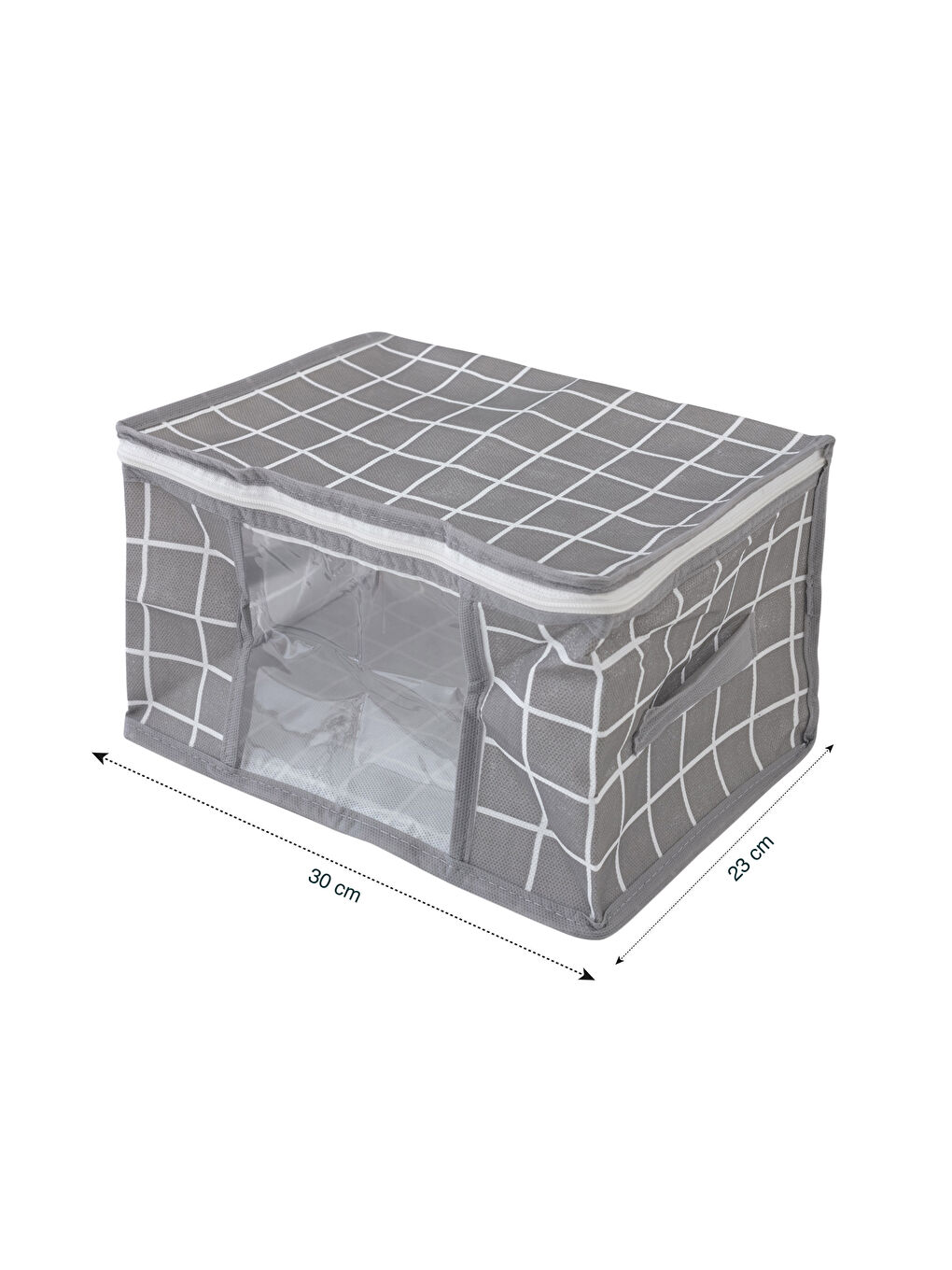 Gri Geometrik Desenli Fermuarlı Kare Hurç 30x22x18 cm-3