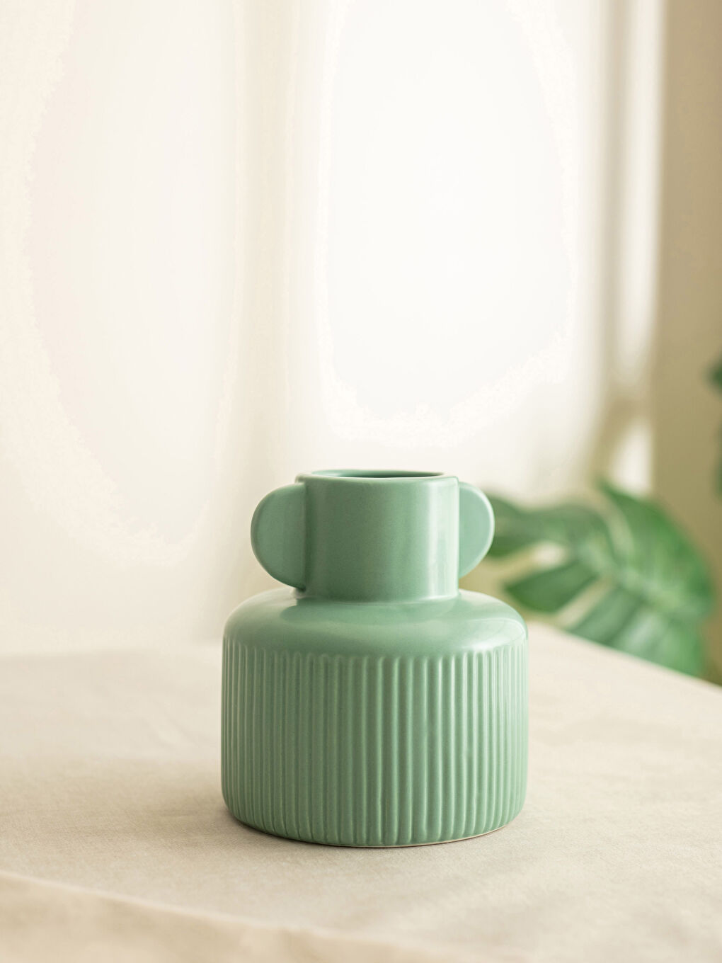 Bej Desenli Seramik Dekoratif Vazo 12x12x16 cm