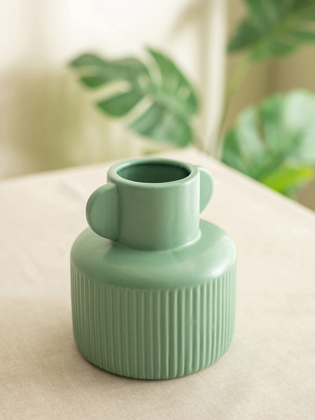 Bej Desenli Seramik Dekoratif Vazo 12x12x16 cm-1