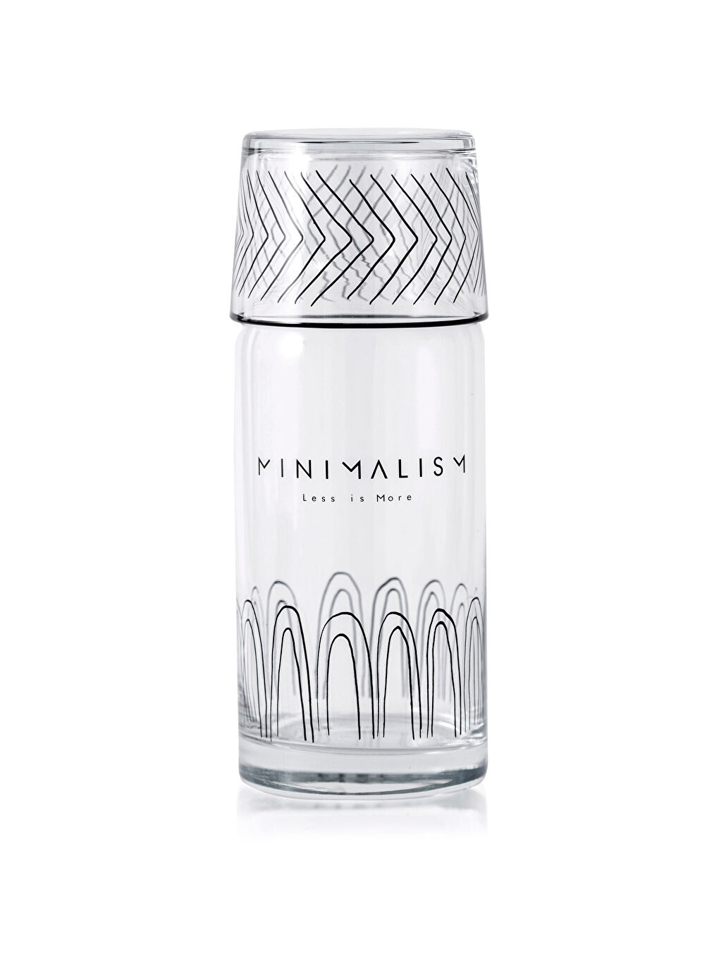 Siyah Baskılı Cam Bardak Kapaklı Sürahi 700 ml-3