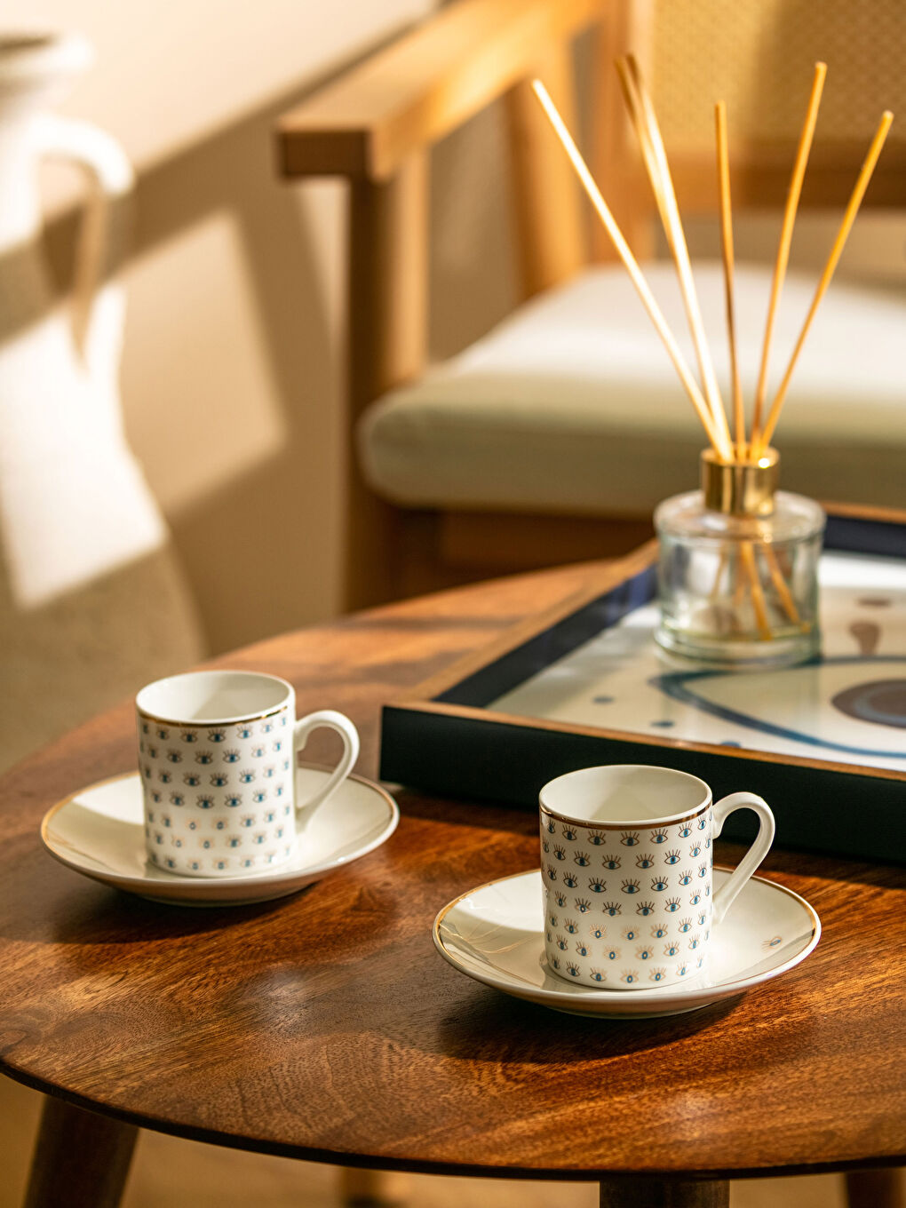 Sarı 2 Kişilik Desenli Porselen Kahve Fincan Takımı 90 ml-1