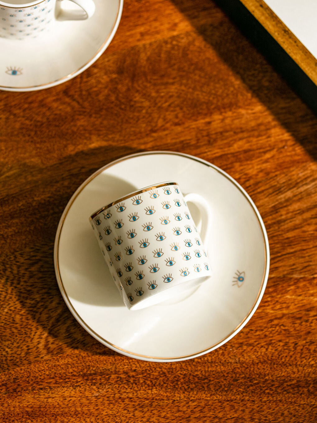 Sarı 2 Kişilik Desenli Porselen Kahve Fincan Takımı 90 ml-2