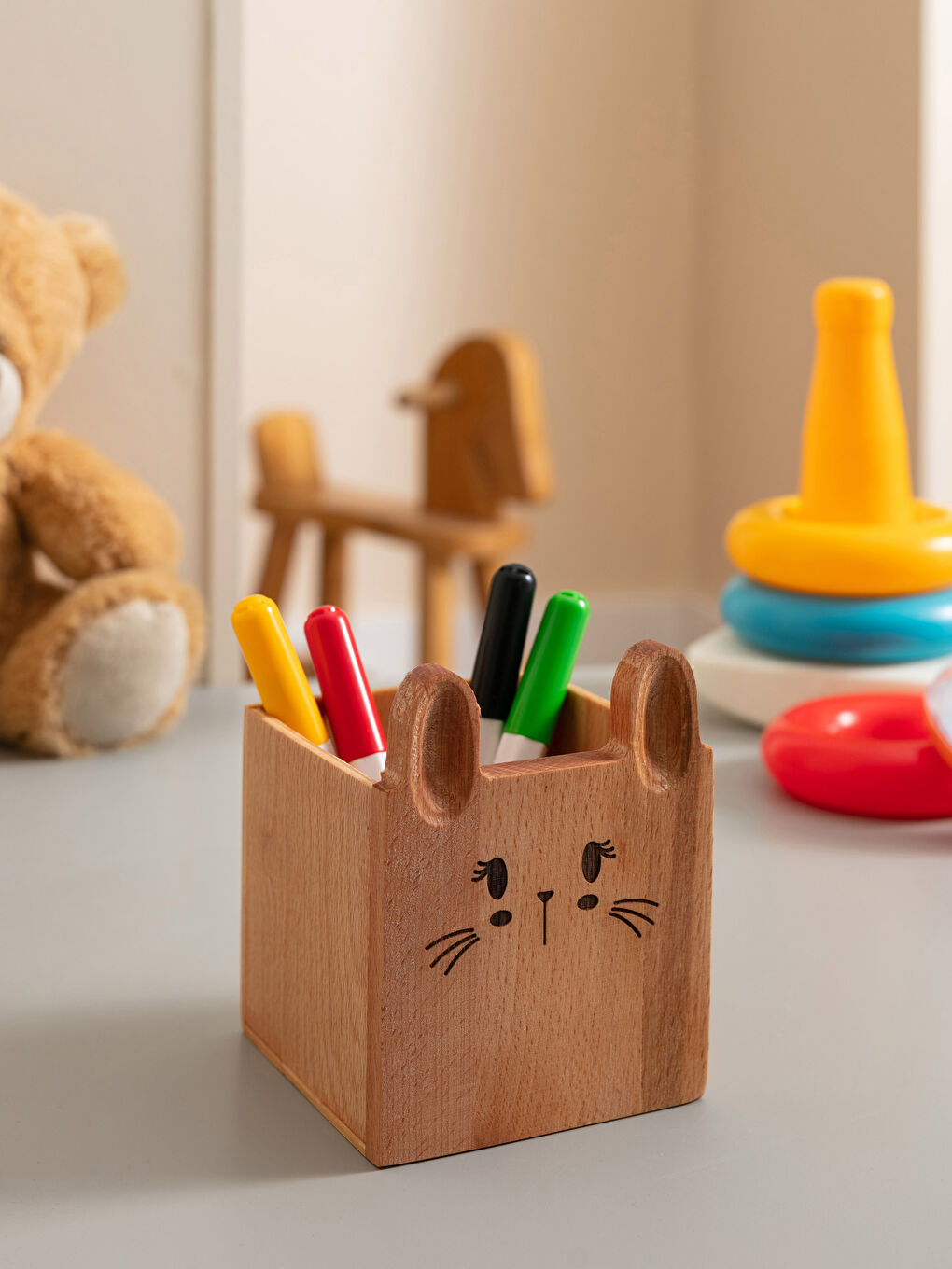 Ahşap Desenli Kalem Kutusu 10x10x12 cm