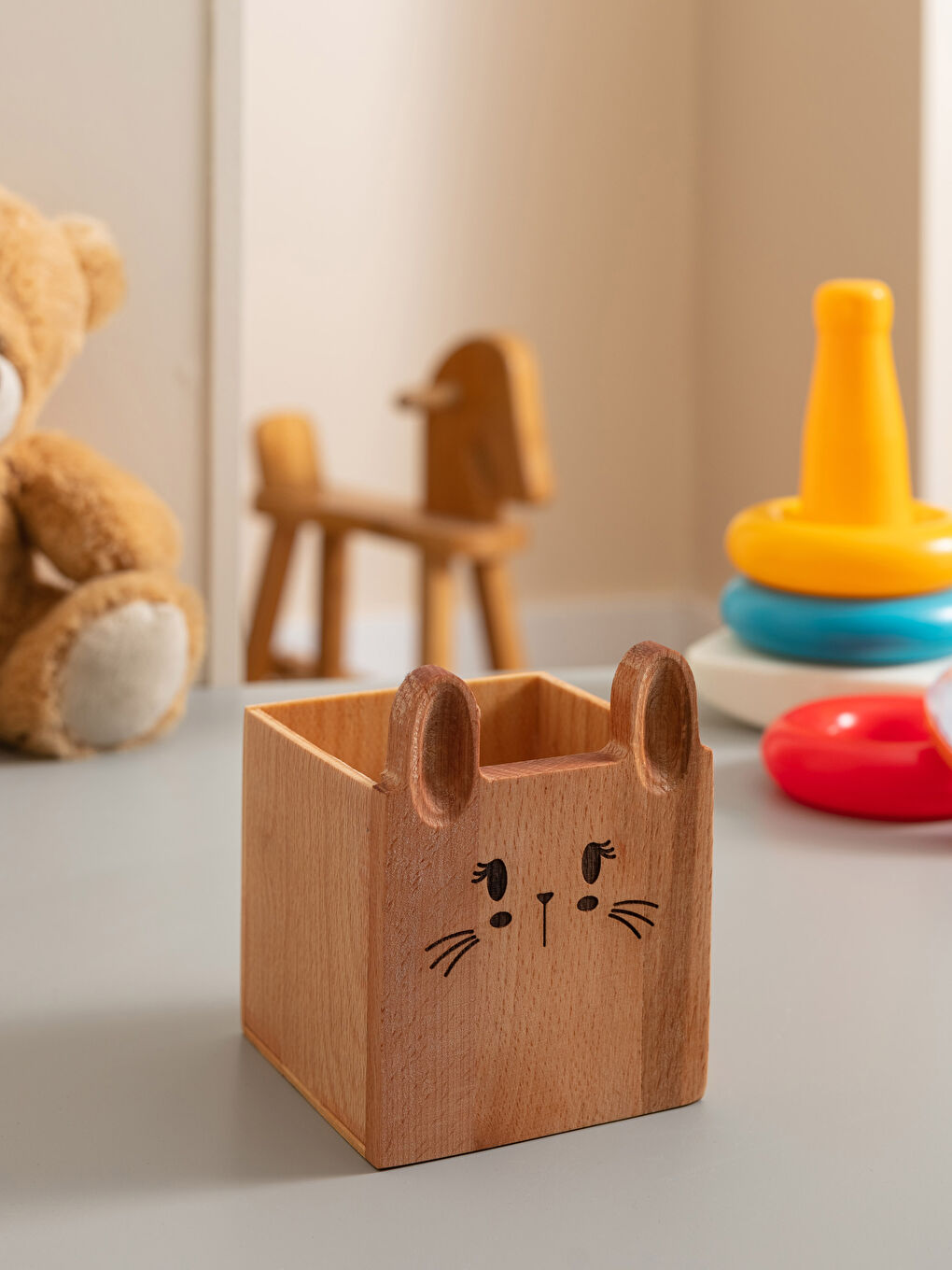 Ahşap Desenli Kalem Kutusu 10x10x12 cm-1