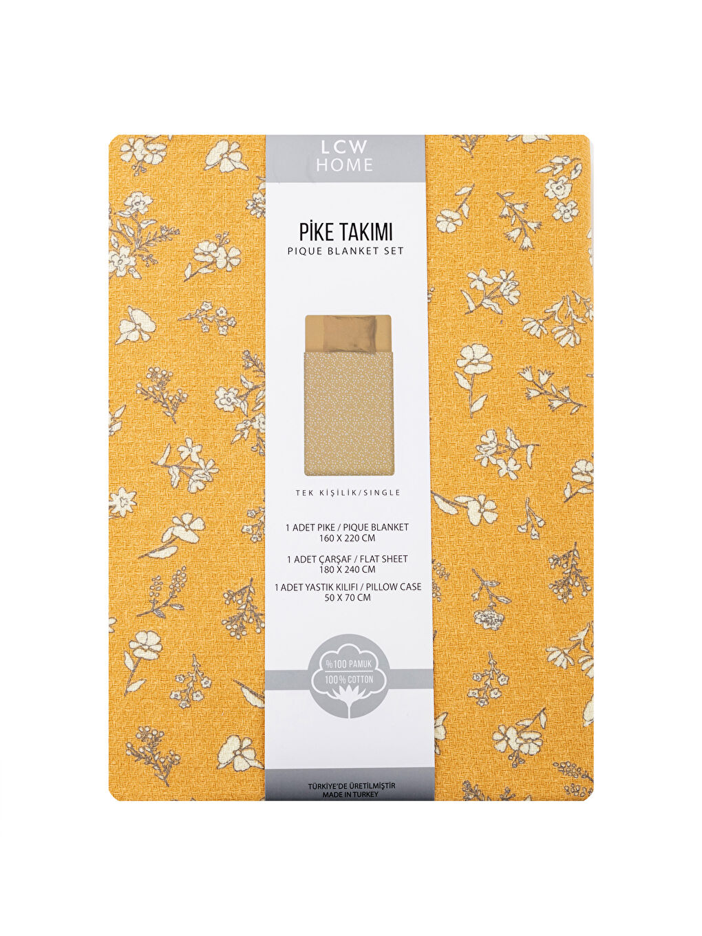 Karışık Tek Kişilik Pamuklu Çiçek Desenli Pike Takımı-5