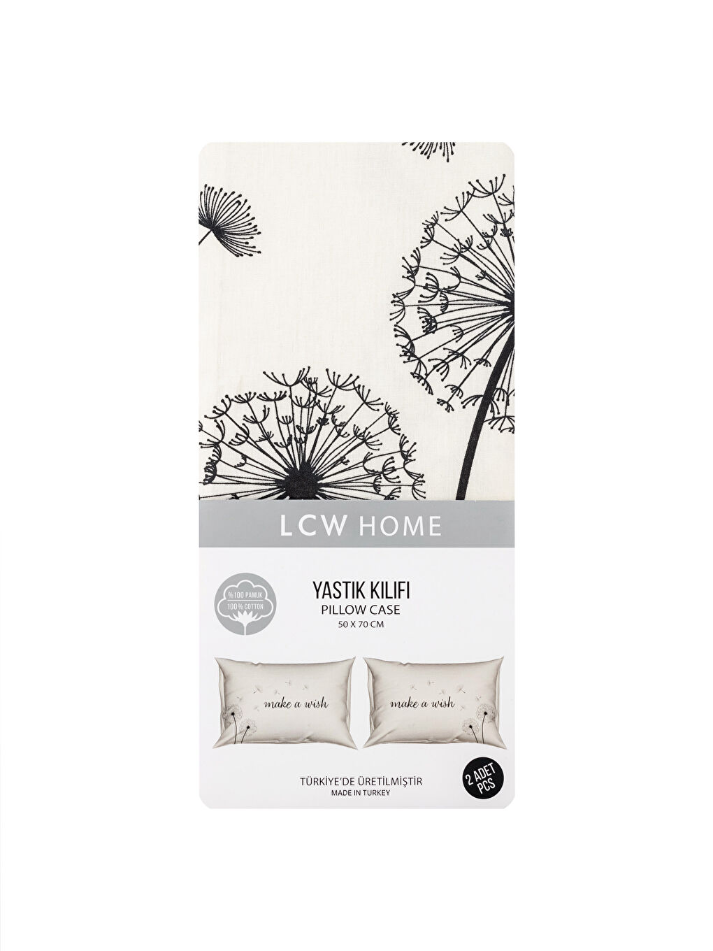 LCW HOME Cotton Script Printed Pillow Case 50x70 Cm 2 Pcs -S2DI16Z8-F9C