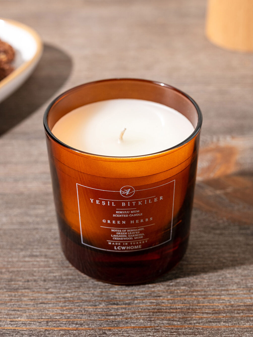 Kahverengi Yazı Baskılı Yeşil Bitki Kokulu Dekoratif Mum 190 g-3