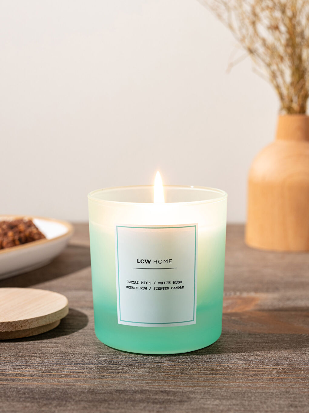 Yeşil Beyaz Misk Kokulu Bardak Mum 190 g-1