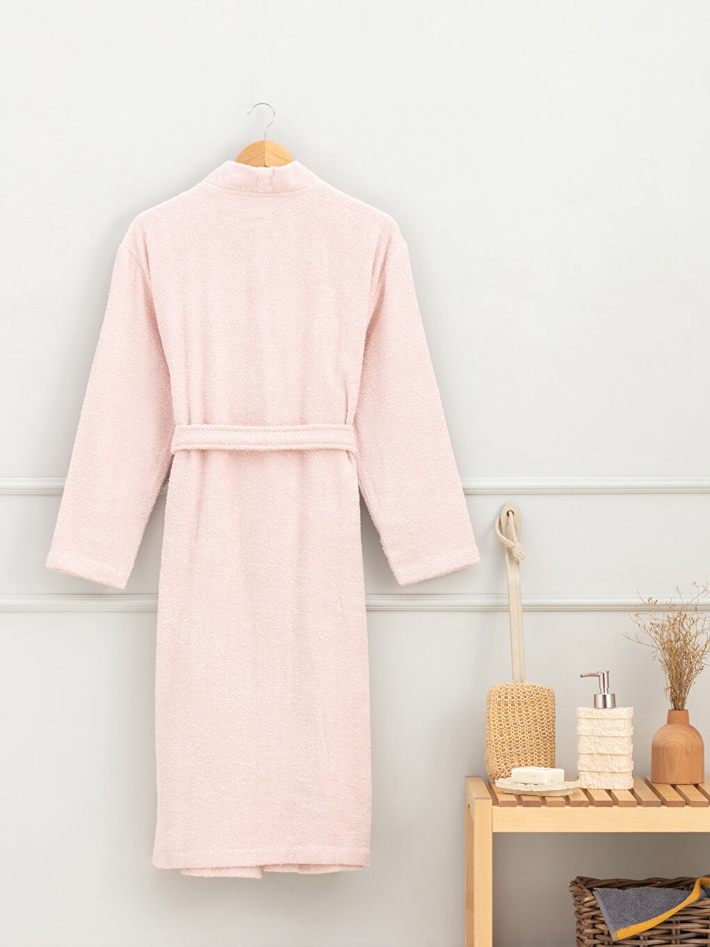 Peignoir de bain Long Uni à Encolure en V pour Femmes-1