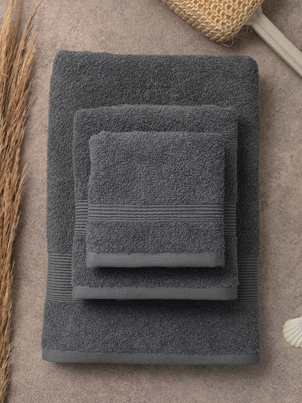 Antrasit Düz Havlu Seti 3'lü-1