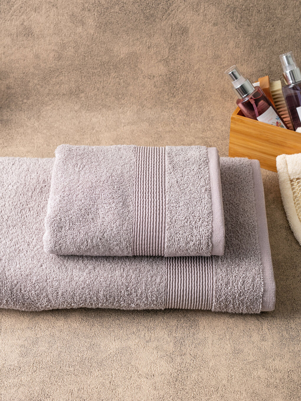 Gri Kadın Düz Banyo Havlu Seti 2'Li