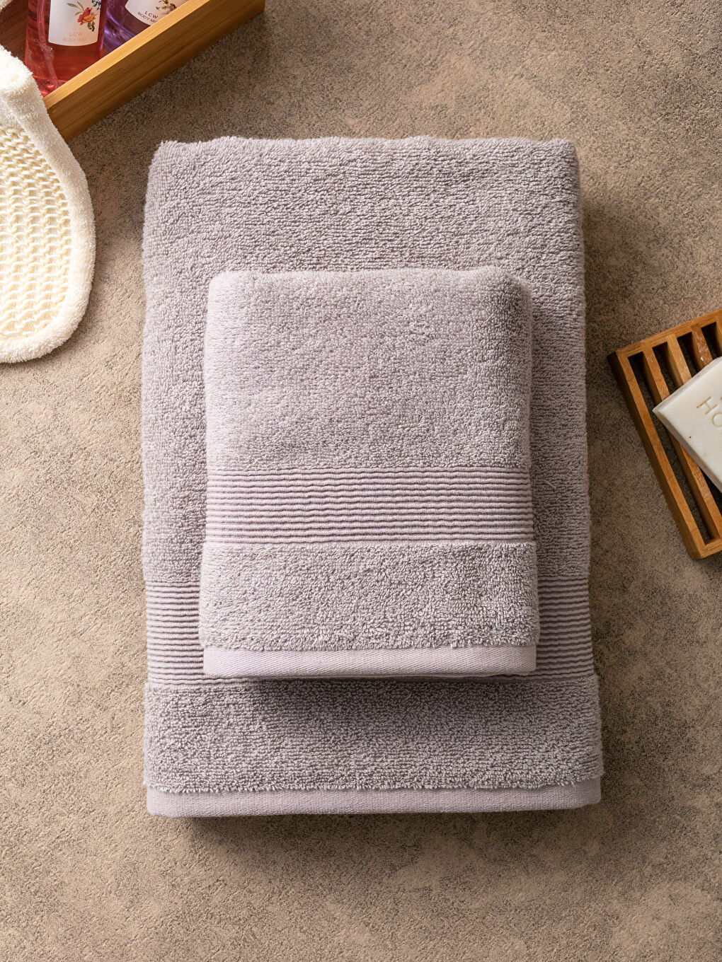 Gri Kadın Düz Banyo Havlu Seti 2'Li-1