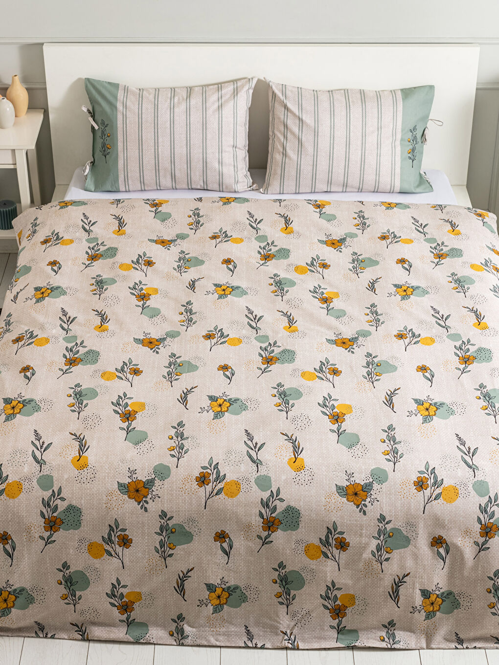 طقم غطاء لحاف مزدوج بنقشة زهور قطنية مزدوجة الوجهين وغطاء وسادة-2