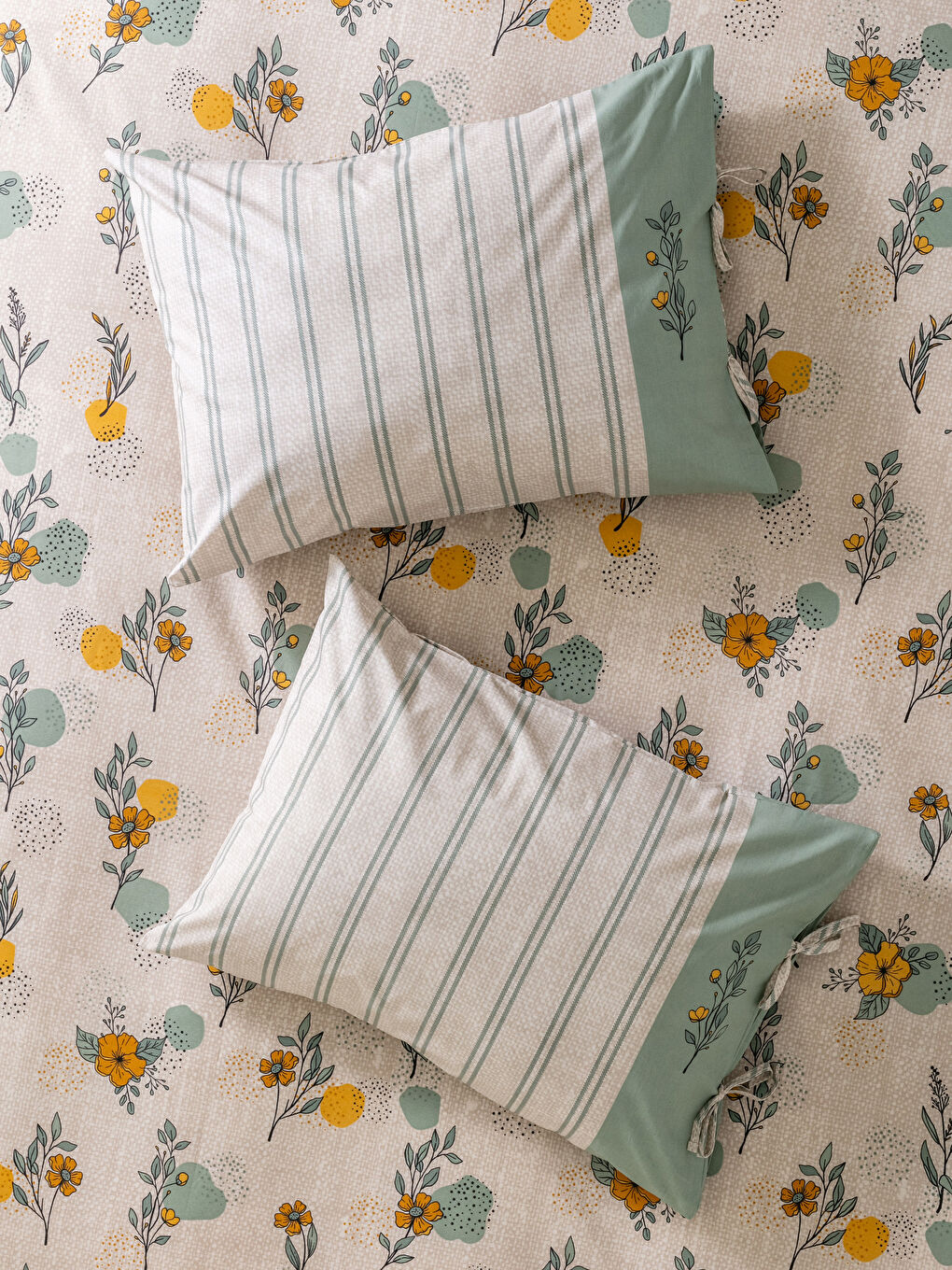 طقم غطاء لحاف مزدوج بنقشة زهور قطنية مزدوجة الوجهين وغطاء وسادة-3