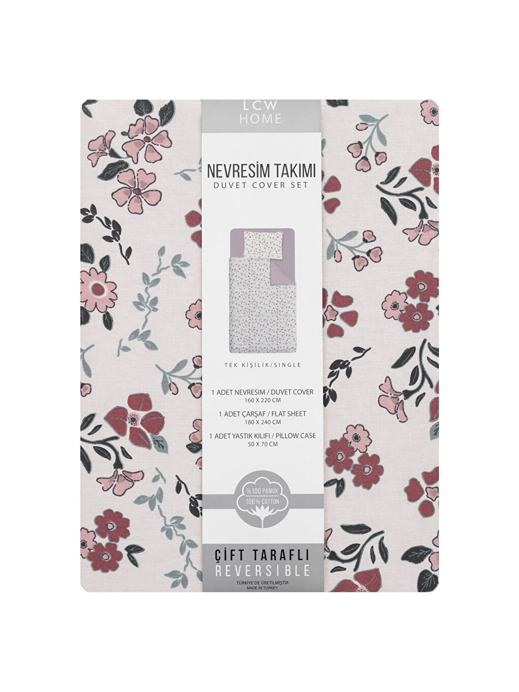 LCW HOME Single Double Sided Cotton Floral Pattern Duvet Cover Set -S2EI10Z8-F9C
