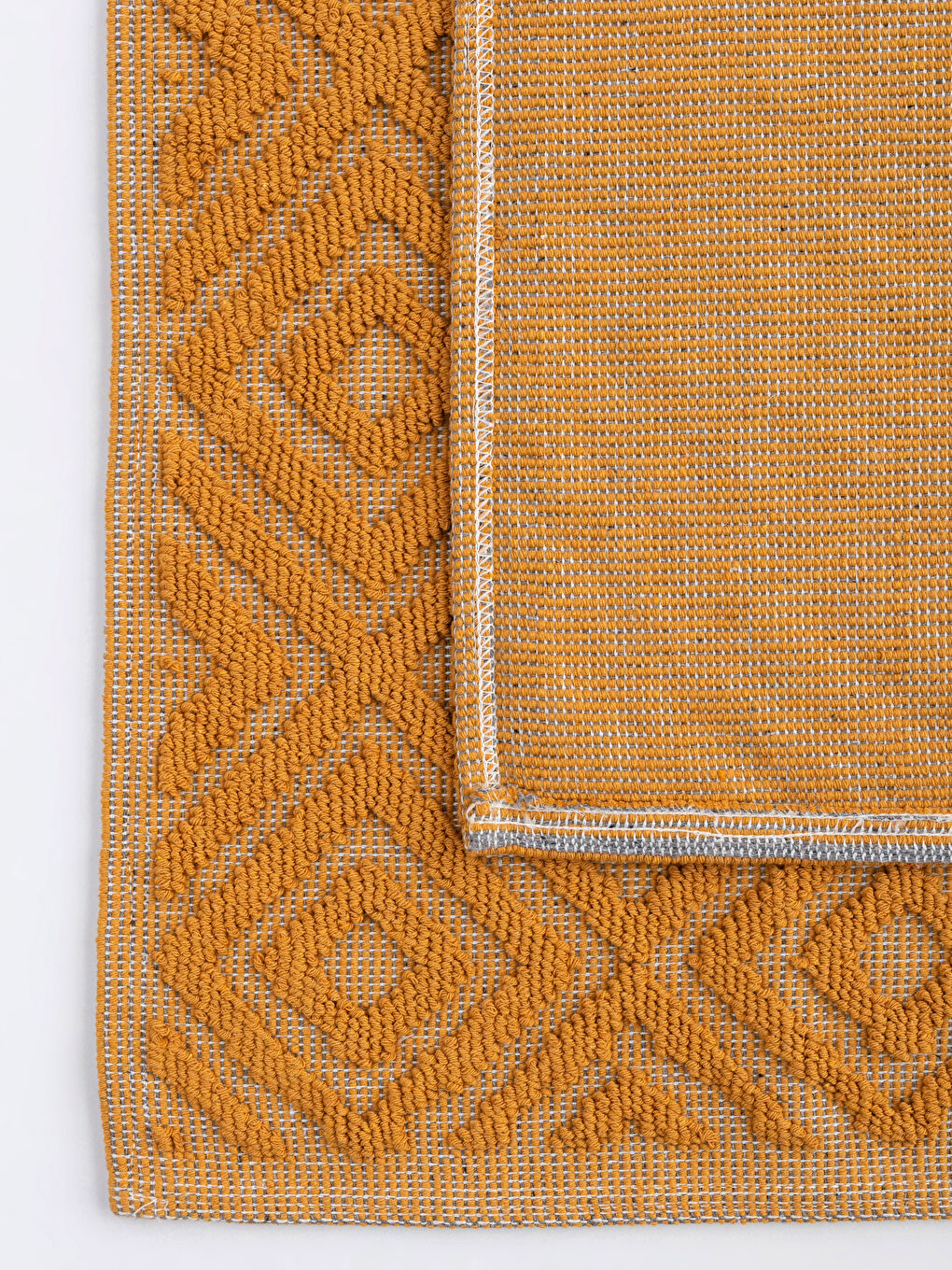 Sarı Pamuklu Geometrik Desenli Banyo Paspası 2'li-2