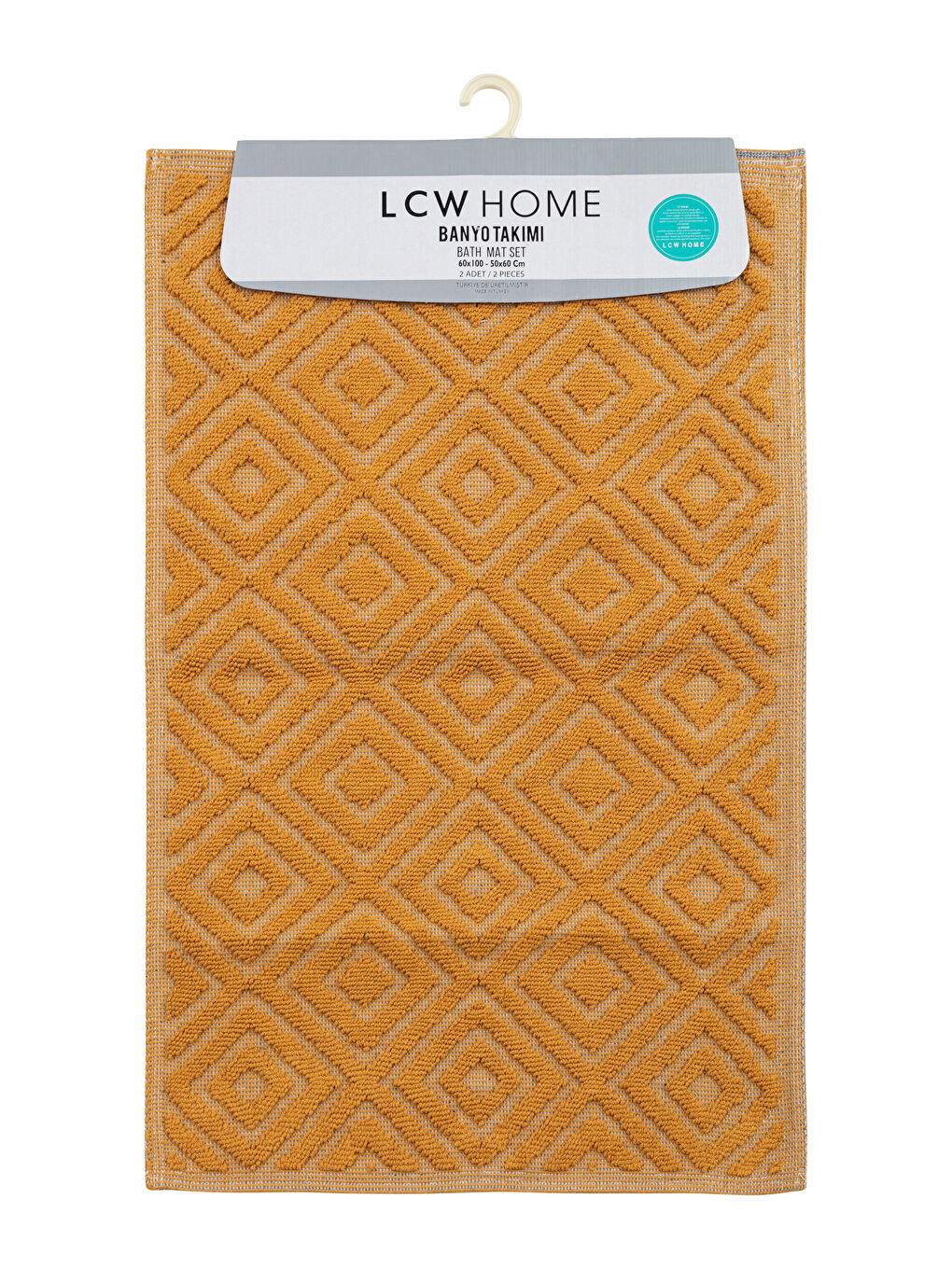 Sarı Pamuklu Geometrik Desenli Banyo Paspası 2'li-3