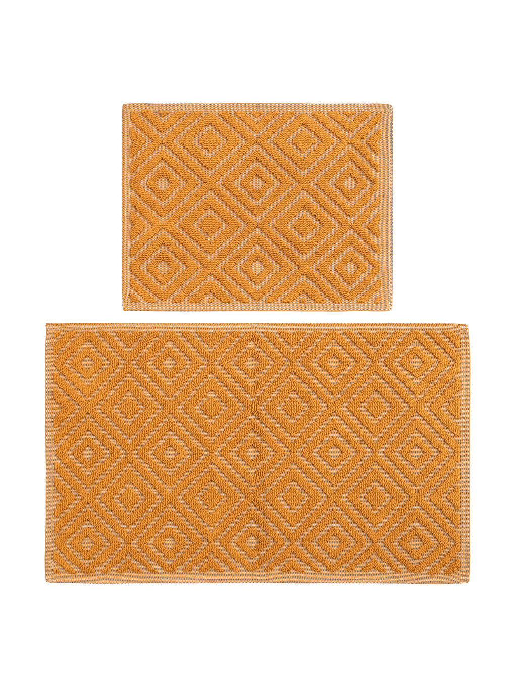 Sarı Pamuklu Geometrik Desenli Banyo Paspası 2'li-4