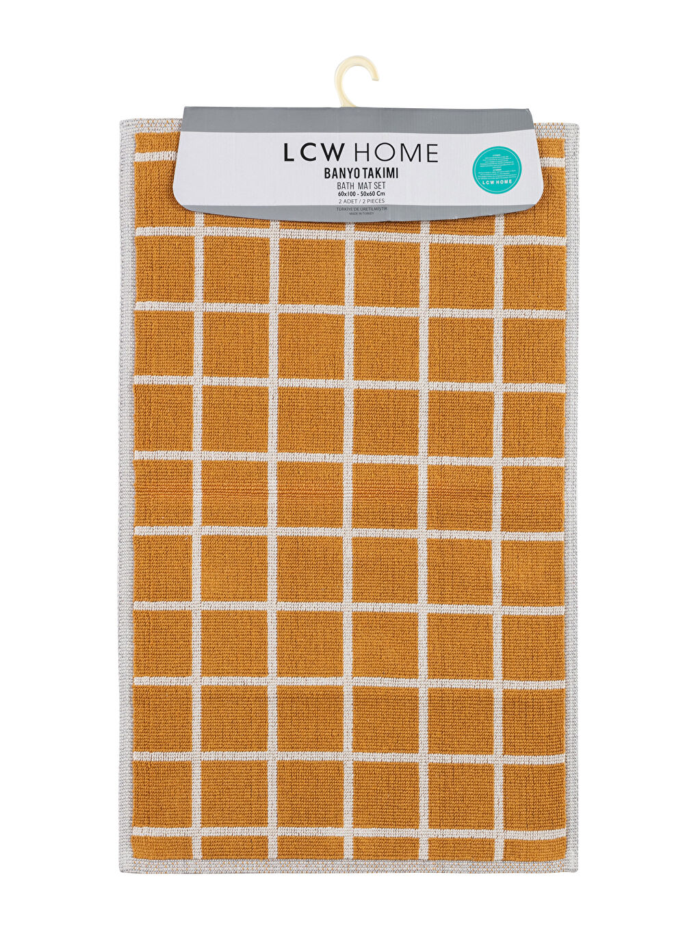 Sarı Pamuklu Geometrik Desenli Banyo Paspası 2'li-3