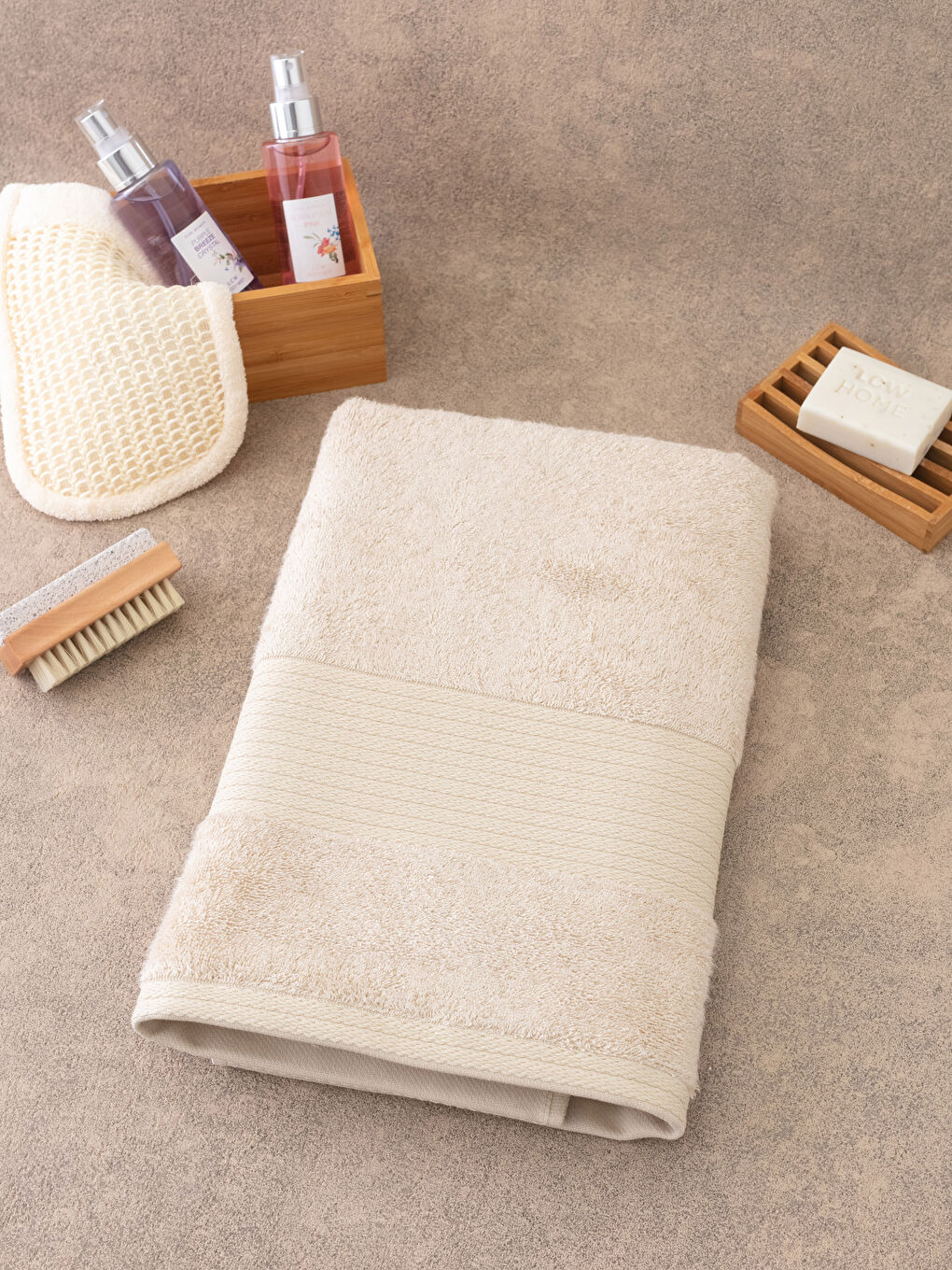 Bej Düz Bambu Banyo Havlusu 70x140