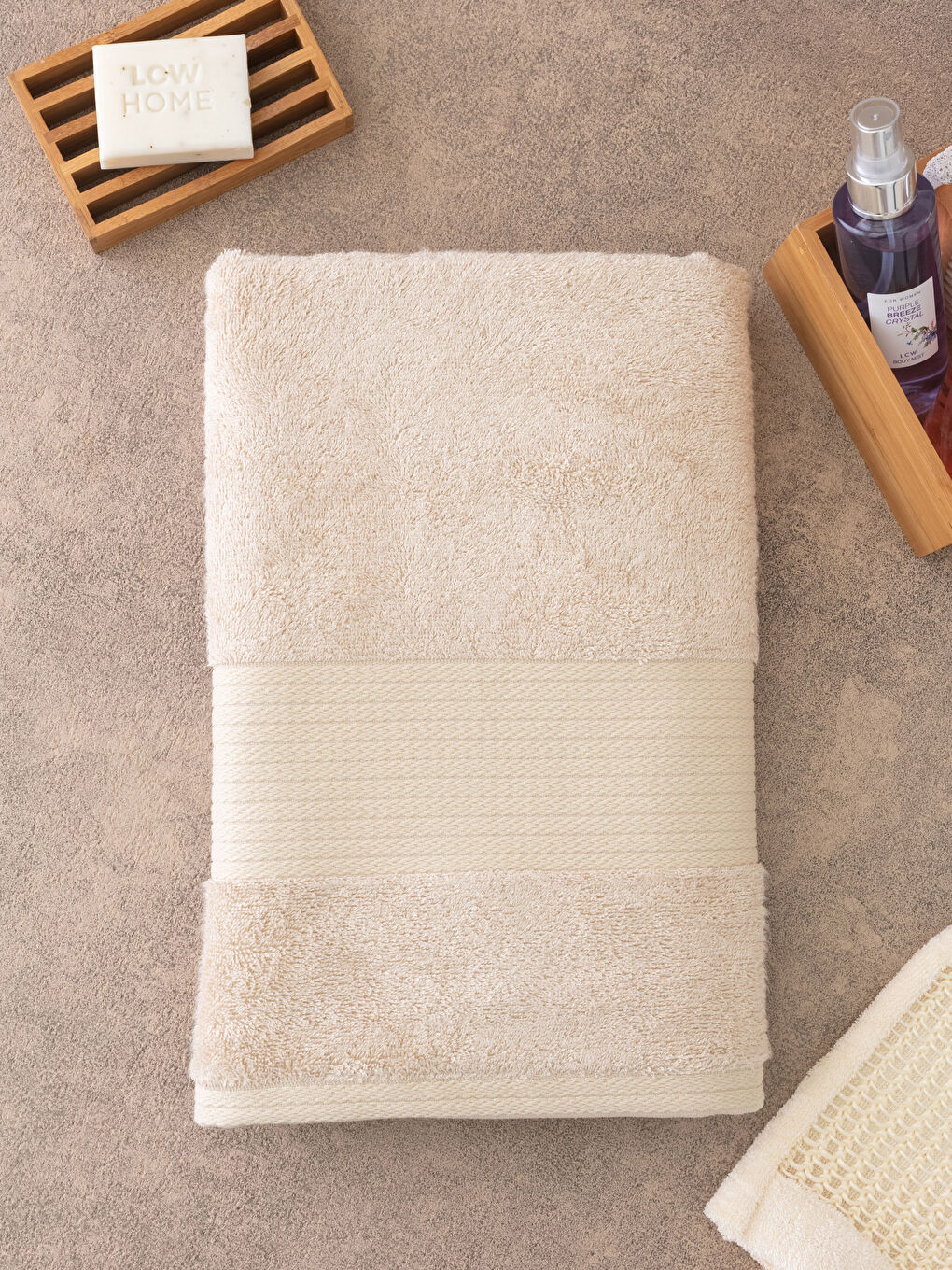 Bej Düz Bambu Banyo Havlusu 70x140-1