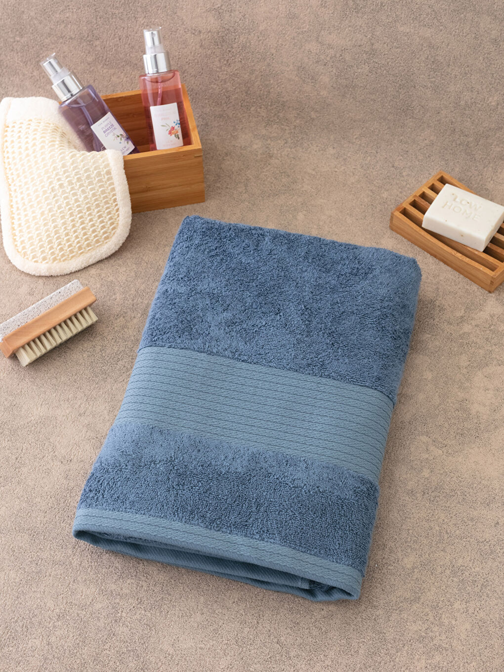 Mavi Düz Bambu Banyo Havlusu 70x140