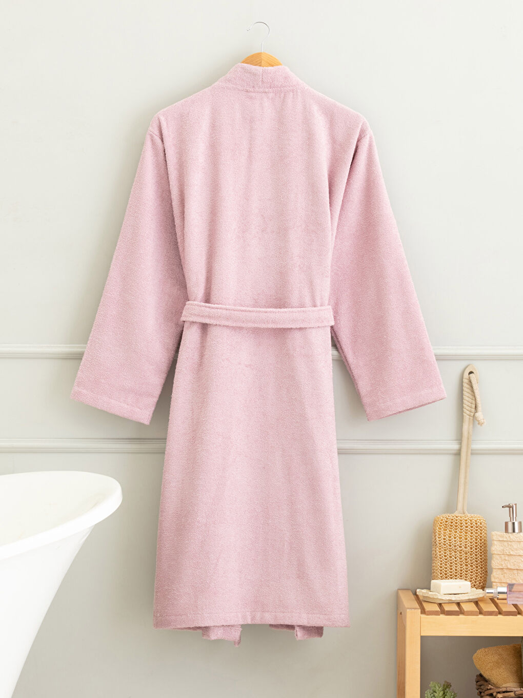 Lila Düz Uzun V Yaka Bambu Kadın Bornoz-1