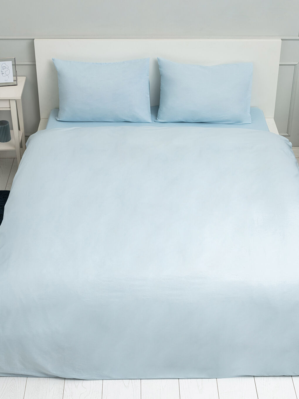Mavi Çift Kişilik Düz Pamuklu Nevresim Takımı-1