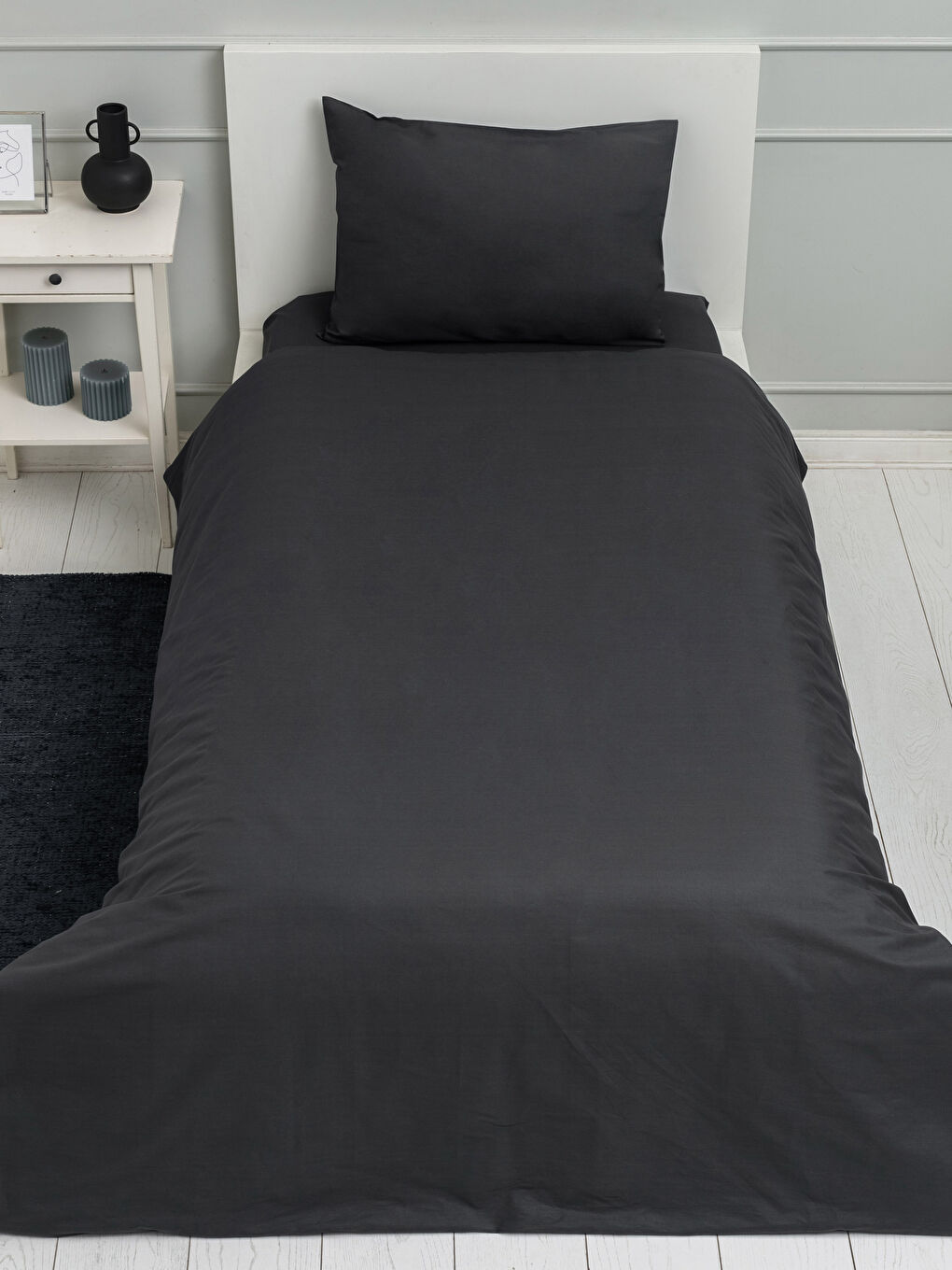 Antrasit Tek Kişilik Düz Pamuklu Nevresim Takımı-1