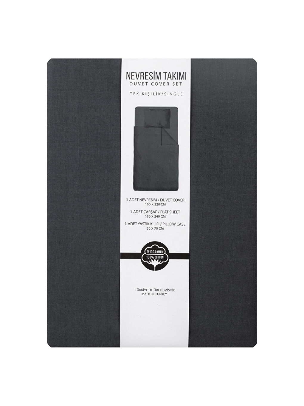 Antrasit Tek Kişilik Düz Pamuklu Nevresim Takımı-6