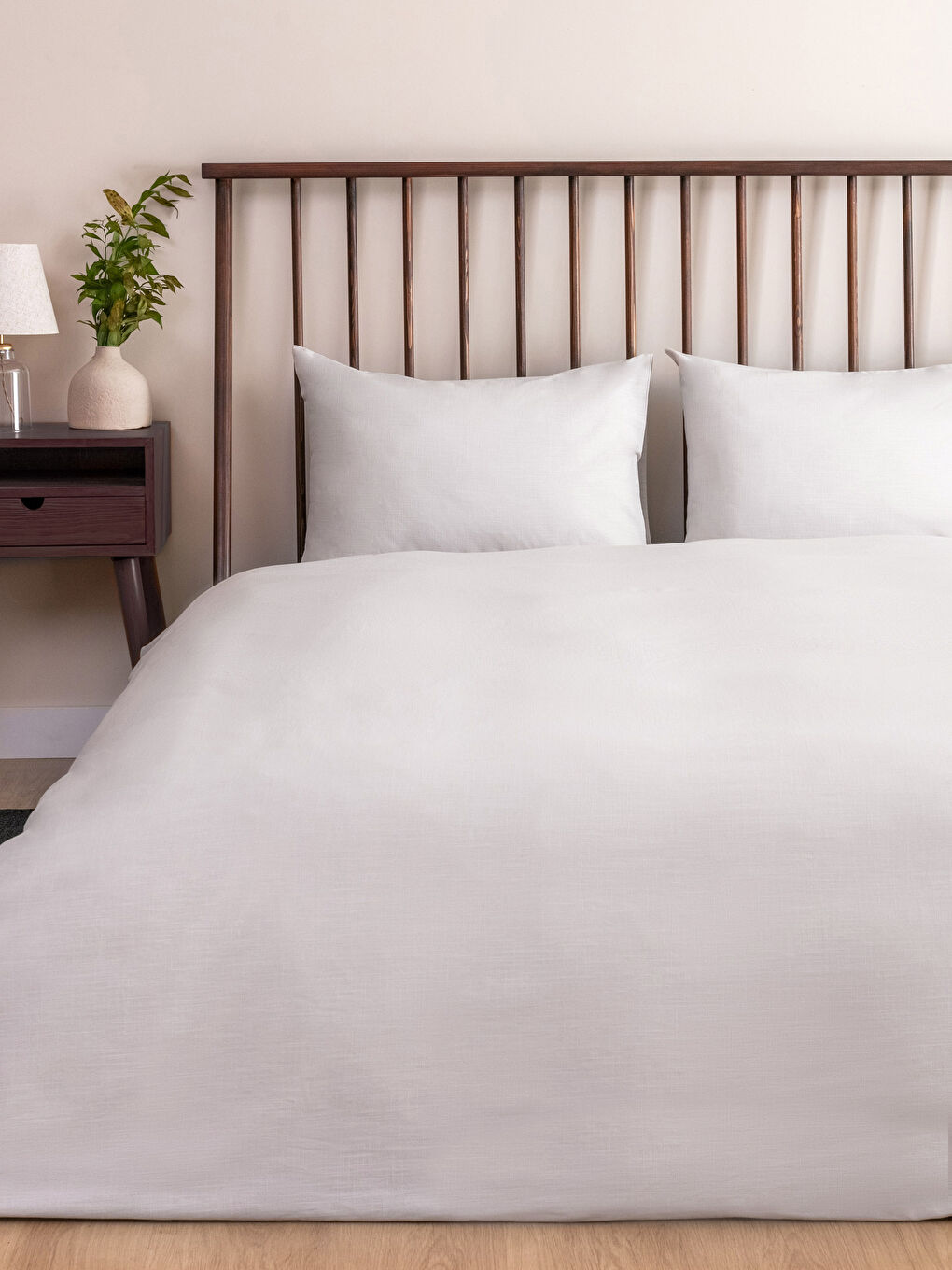 Antrasit Düz Pamuklu Keten Görünümlü Çift Kişilik Nevresim Takımı