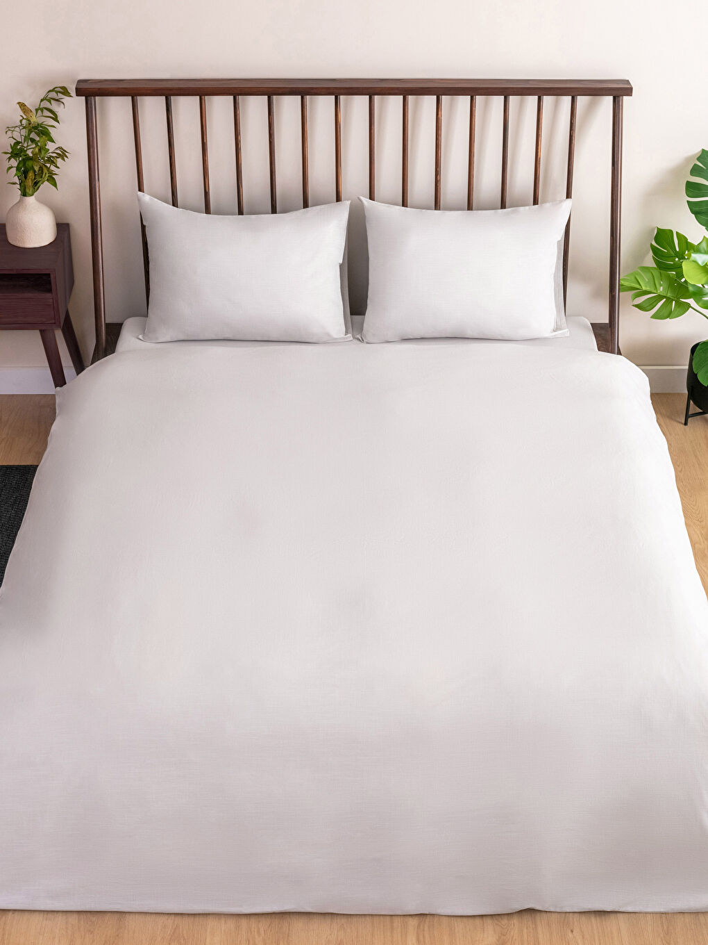 Antrasit Düz Pamuklu Keten Görünümlü Çift Kişilik Nevresim Takımı-1