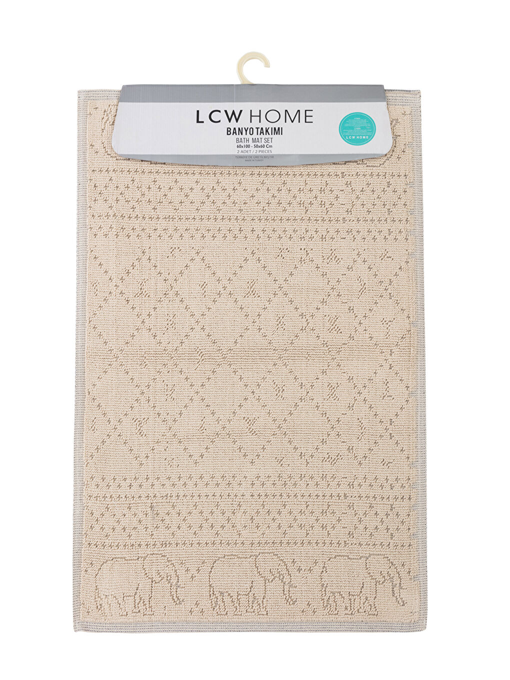 Ekru Pamuklu Desenli Banyo Paspası 2'li-3