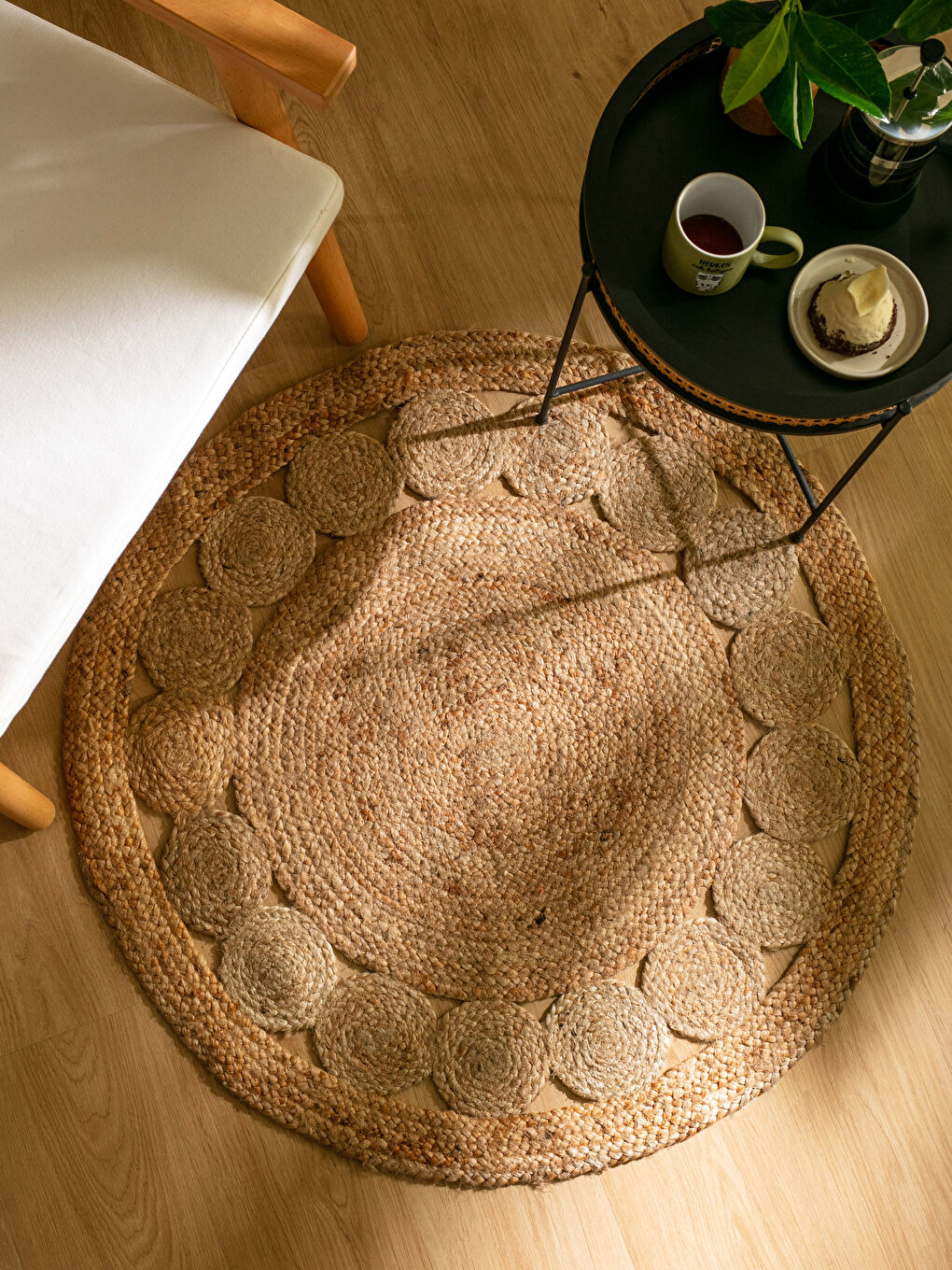 Bej Kendinden Desenli Jüt Halı 90x90 cm-1