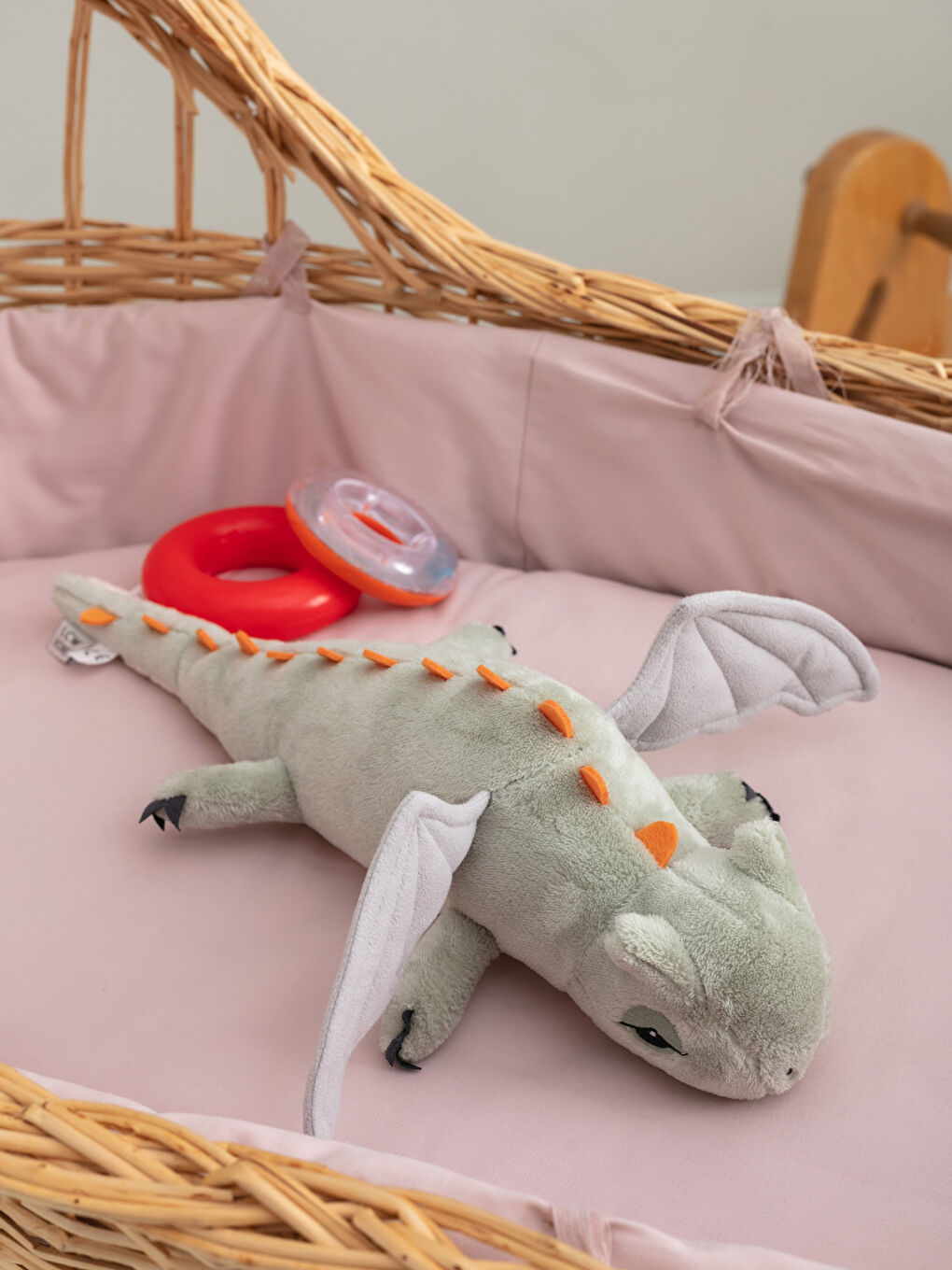 Yeşil Yumuşak Dokulu Dolgulu Kanatlı Ejderha Bebek Kırlent 45 cm