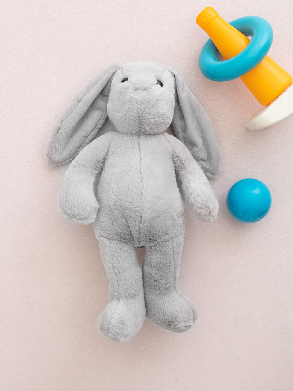 Gri Pelüş Dolgulu Tavşan Bebek Kırlent 50 cm