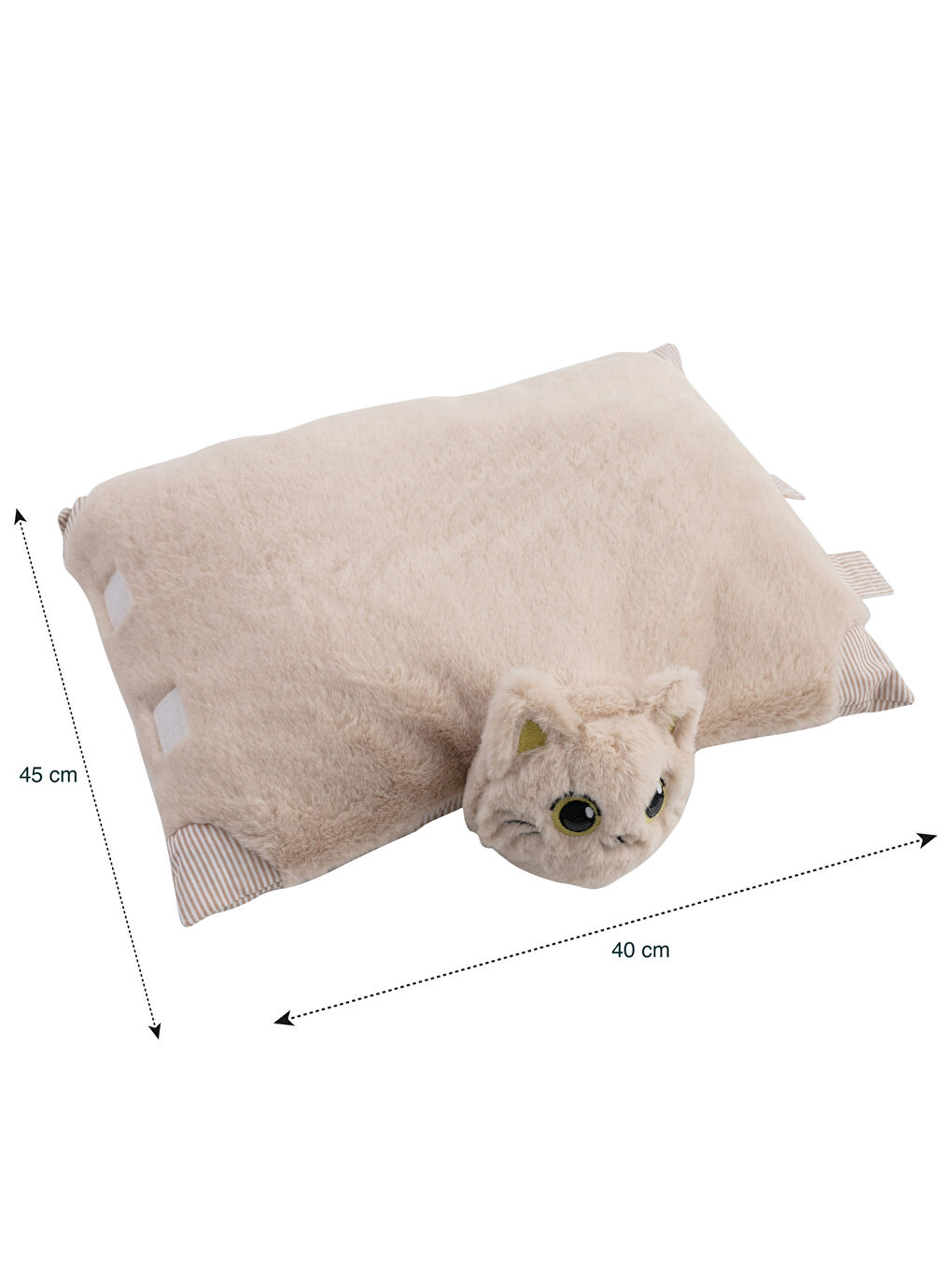 Bej Dolgulu Pelüş Kedi Bebek Kırlent 35 cm-5