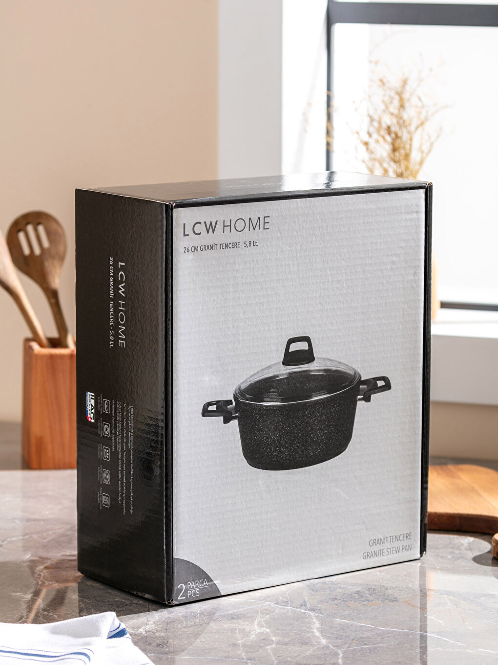 حلة جرانيت بغطاء زجاج 26 سم-6