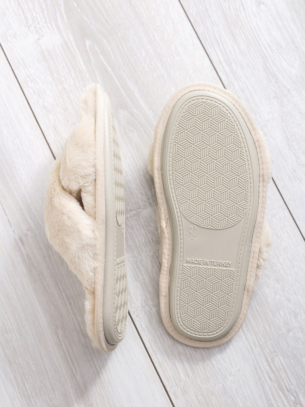 Cross Band Plush House Slippers-1