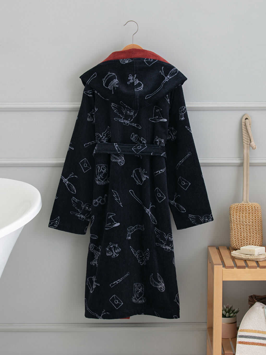 Harry Potter Licensed Velvet Long Hooded Boy's Bathrobe-1