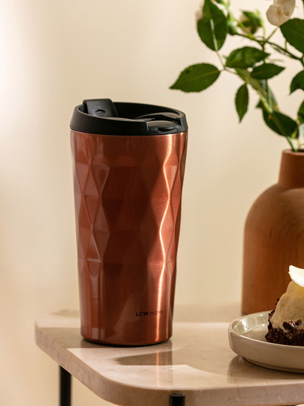 Bej Düz Çelik Termos 350 ml